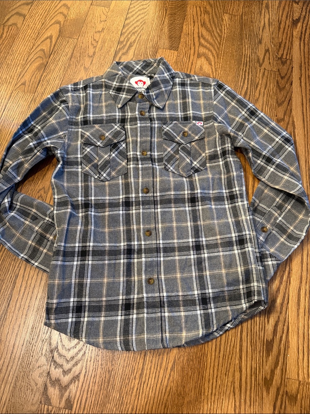 NWT Appaman Gray and Navy Plaid Shirt with Subtle Tan Accents Size 12